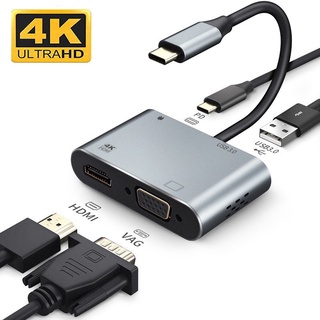 【จัดส่งจากประเทศไทย】4In1 แปลง Type C USB 3.1 to HDMI+VGA+USD3.0+PD ตัวแปลงอะแดปเตอร์