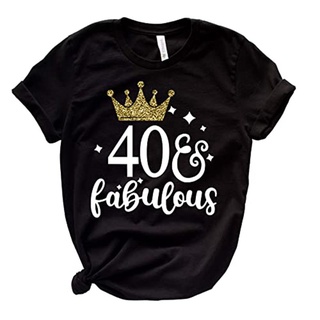 T-shirt  เสื้อยืด พิมพ์ลาย 40Fabulous Birthday สําหรับแม่ 40 ปี 40 ปีS-5XL