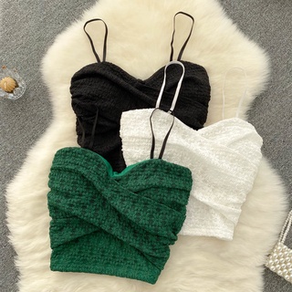 ใหม่ เสื้อครอปท็อป คอวี สายสปาเก็ตตี้ แฟชั่นฤดูร้อน สําหรับผู้หญิง