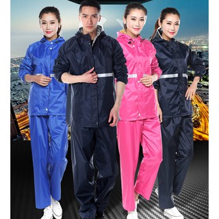 New Alitech ชุดกันฝน เสื้อกันฝน สีกรมท่า มีแถบสะท้อนแสง รุ่น หมวกติดเสื้อ Waterproof Rain Suit เสื้อกันฝนมอเตอร์ไซค์