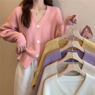 พร้อมส่ง เสื้อแขนยาวไหมพรมกันหนาวสไตล์เกาหลี คาร์ดิแกน ผ้านิ่มมาก ใส่สบายA15-03-2