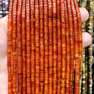 คาเนเลี่ยน Carnelian ทรงกระบอกสั้น 2*4 mm เส้นยาว เกรด A