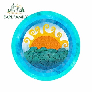 Earlfamily สติกเกอร์ ลายคลื่นทะเลพระอาทิตย์ขึ้น สีฟ้า กันน้ํา 13 ซม. x 12.6 ซม. สําหรับตกแต่งหน้าต่างรถตู้