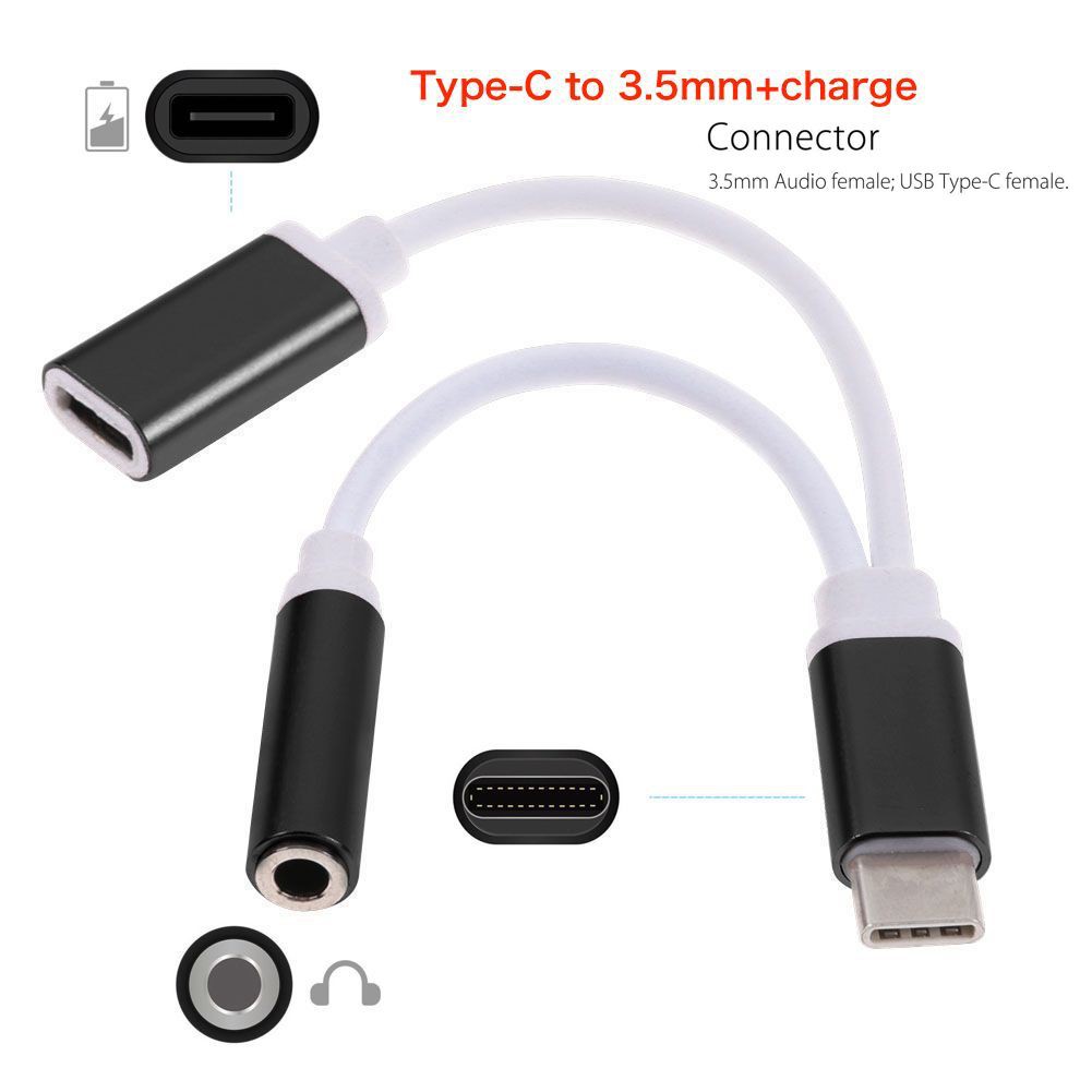 ราคาและรีวิว2in1 USB3.1 Type-C to Type-C 3.5mm Earphone Plug Converter Adapter Cable