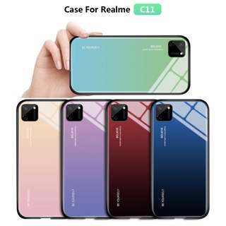 [ส่งจากไทย] Case Realme C11 2021 เคสกระจกสองสี เคสกันกระแทก ขอบนิ่ม เคสกระจกไล่สี สินค้าใหม่