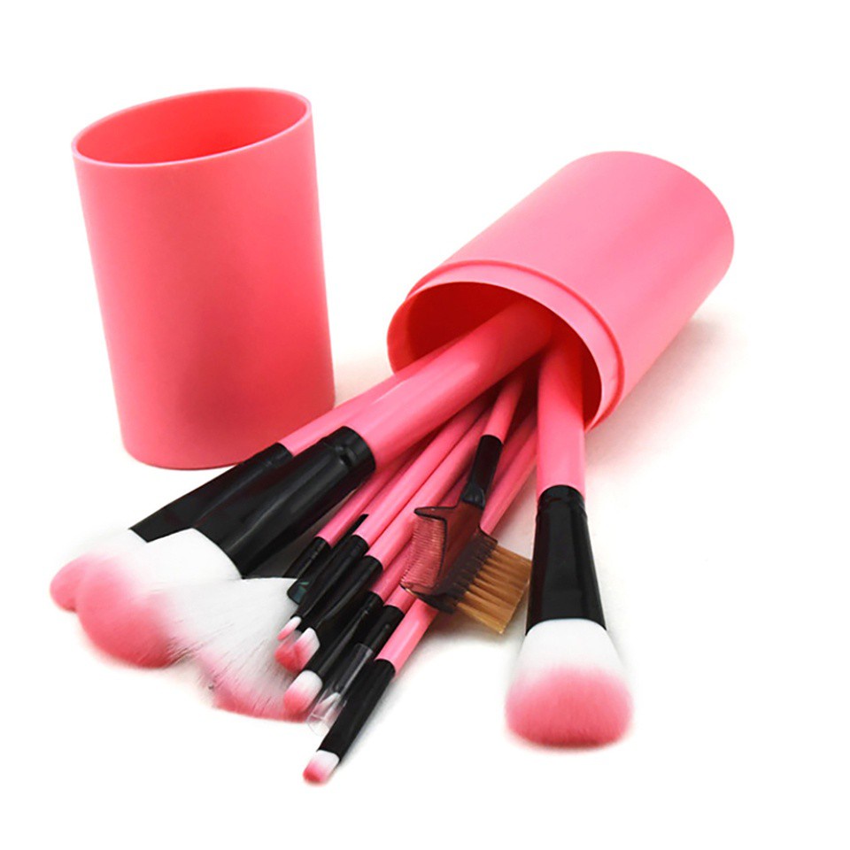 ชุดแปรงแต่งหน้า-brush-set-พร้อมกระบอกแปรง-set-12-ชิ้น-pink