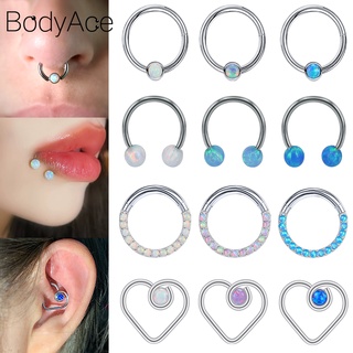 Bodyace 1 ชิ้น สีฟ้า โอปอล เจาะจมูก สเตนเลส สตีล แหวน ห่วง ต่างหู เครื่องประดับร่างกาย เจาะเกลียว