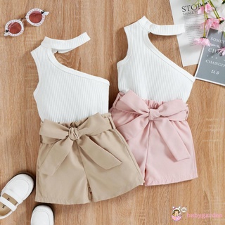 BABYGARDEN-6months-4years Baby Girls Clothes Set, Halterneck Oblique Shoulder Sleeveless Vest + Shorts + Waist Belt