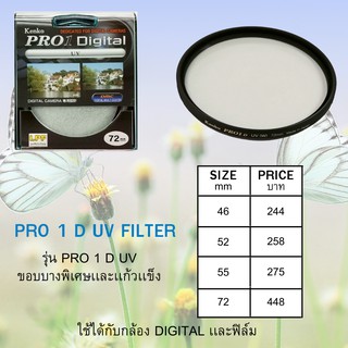 KENKO PRO 1 D UV filter ขอบบางพิเศษเเละเเก้วเเข็ง ขนาด 46-72 mm.