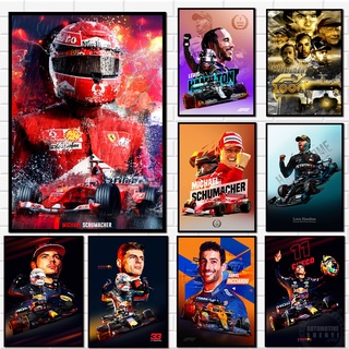 F1 โปสเตอร์ผ้าใบ ลายกราฟฟิตี้ World Champion F1 1 แนวเรโทร สําหรับตกแต่งผนังห้อง