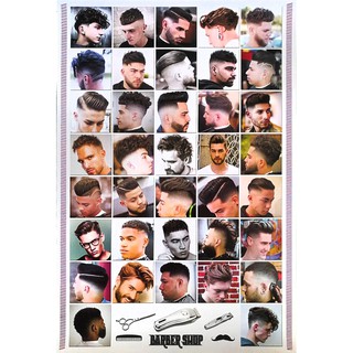 โปสเตอร์ ทรงผมชาย Mens Hairstyles Poster 24”x35” Inch Fashion Barber Salon Hairdresser v11
