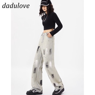 DaDulove💕 New Korean Version Niche Graffiti Jeans Womens High Waist Loose Wide Leg Pants Fashion Womens Clothing