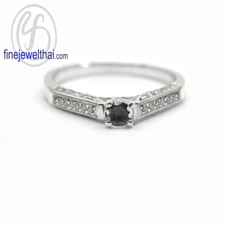 Finejewelthai-แหวนนิล-นิลแท้-แหวนเพชรCZ-แหวนเงินแท้-พลอยประจำเดือนเกิด-Black-Spinel-Silver-Ring-Birthstone-R1370on