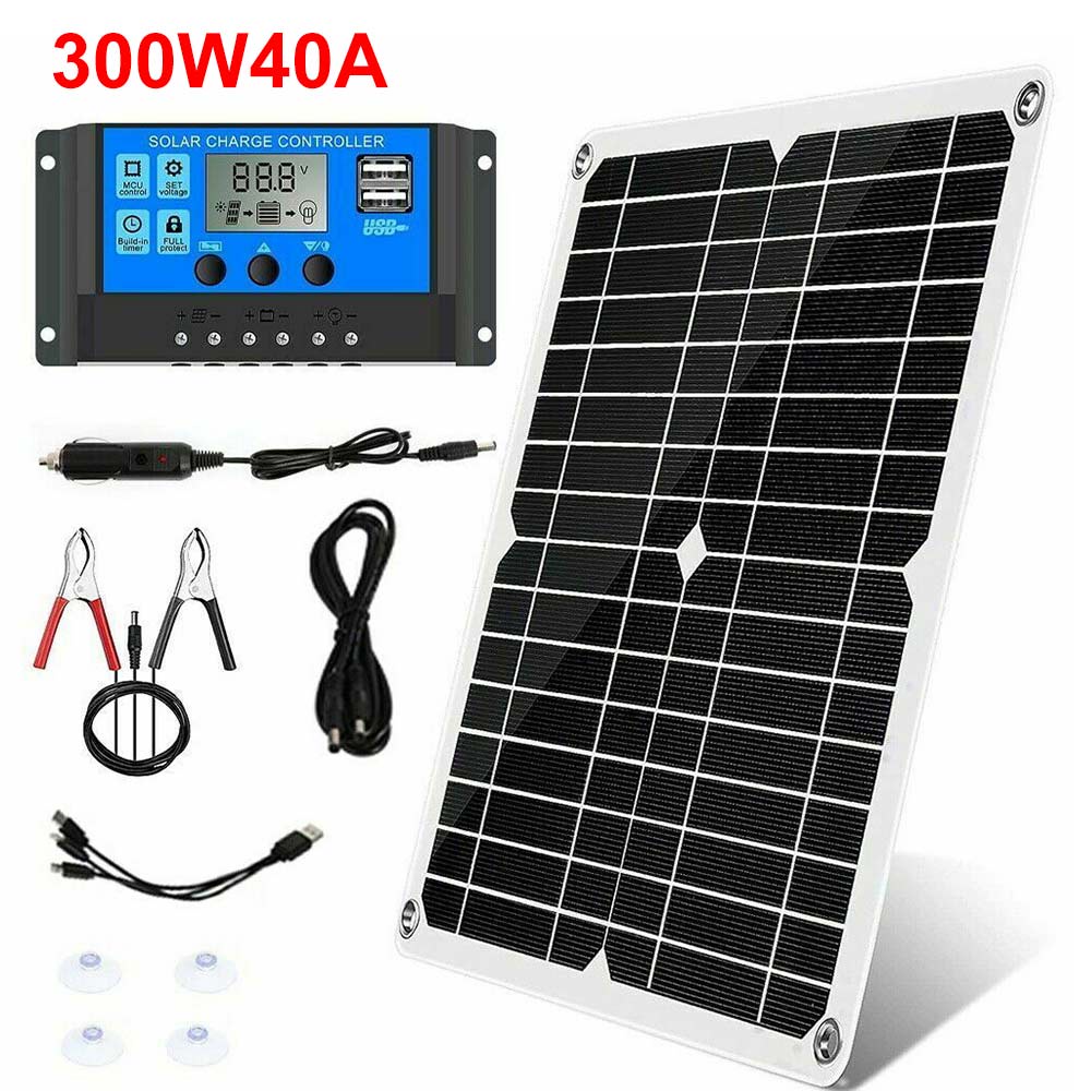 300W Solar Panel Kit Complete 12V USB With 40A Controller Solar