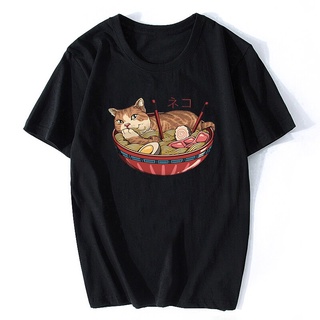 เสื้อแฟชั่นผญ2022 อื่นๆ - น่ารักราเม็งญี่ปุ่นแมวอะนิเมะเสื้อยืดผู้ชายที่มีคุณภาพสูงความงามผ้าฝ้ายเย