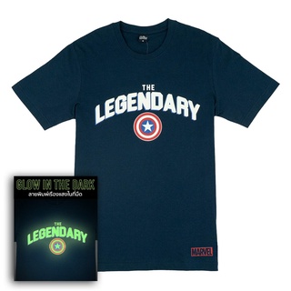 █♬♫♪♩ Marvel Men Captain America Glow In  เสื้อยืดผู้ชายลายกับตันอเมริกา เทคนิคเรืองแสงในที่มืด สินค้าลิขสิทธ์แท้