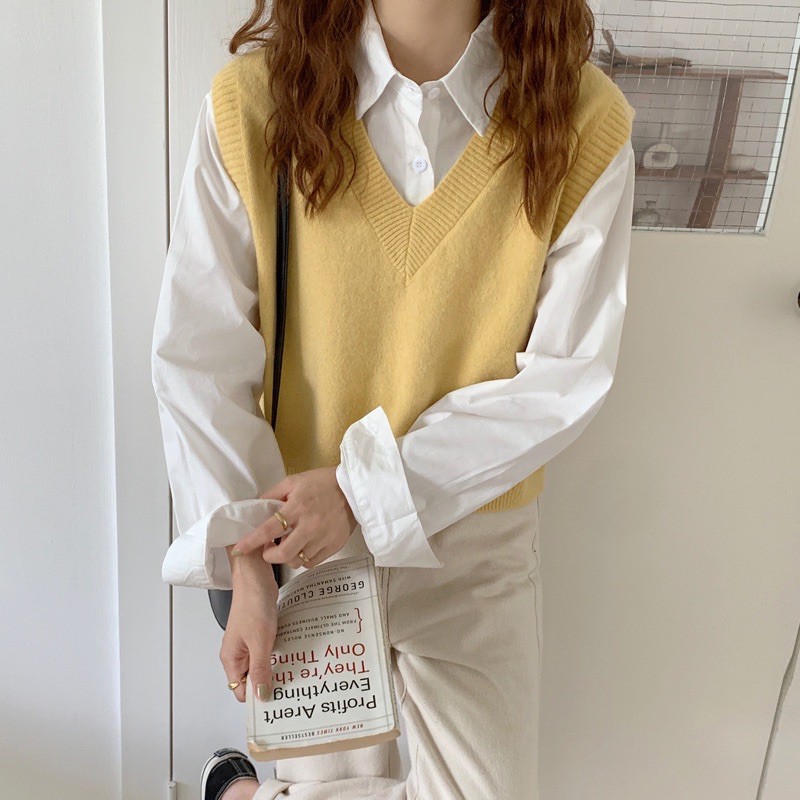 winter-sweater-เสื้อกั๊กคอวีสไตล์เกาหลี