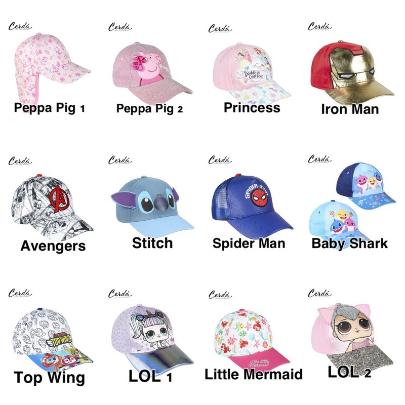 พร้อมส่ง-kid-child-cap-หมวกแก๊บเด็ก-ลิขสิทธิ์แท้จาก-spain-peppa-pig-ironman-spiderman-lol-little-mermaid-avengers