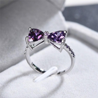 ภาพขนาดย่อสินค้าแหวนเพชรโบว์แหวนเพชรสีม่วงแซฟไฟร์แหวนสาวน่ารักแหวนแฟชั่นผู้หญิง