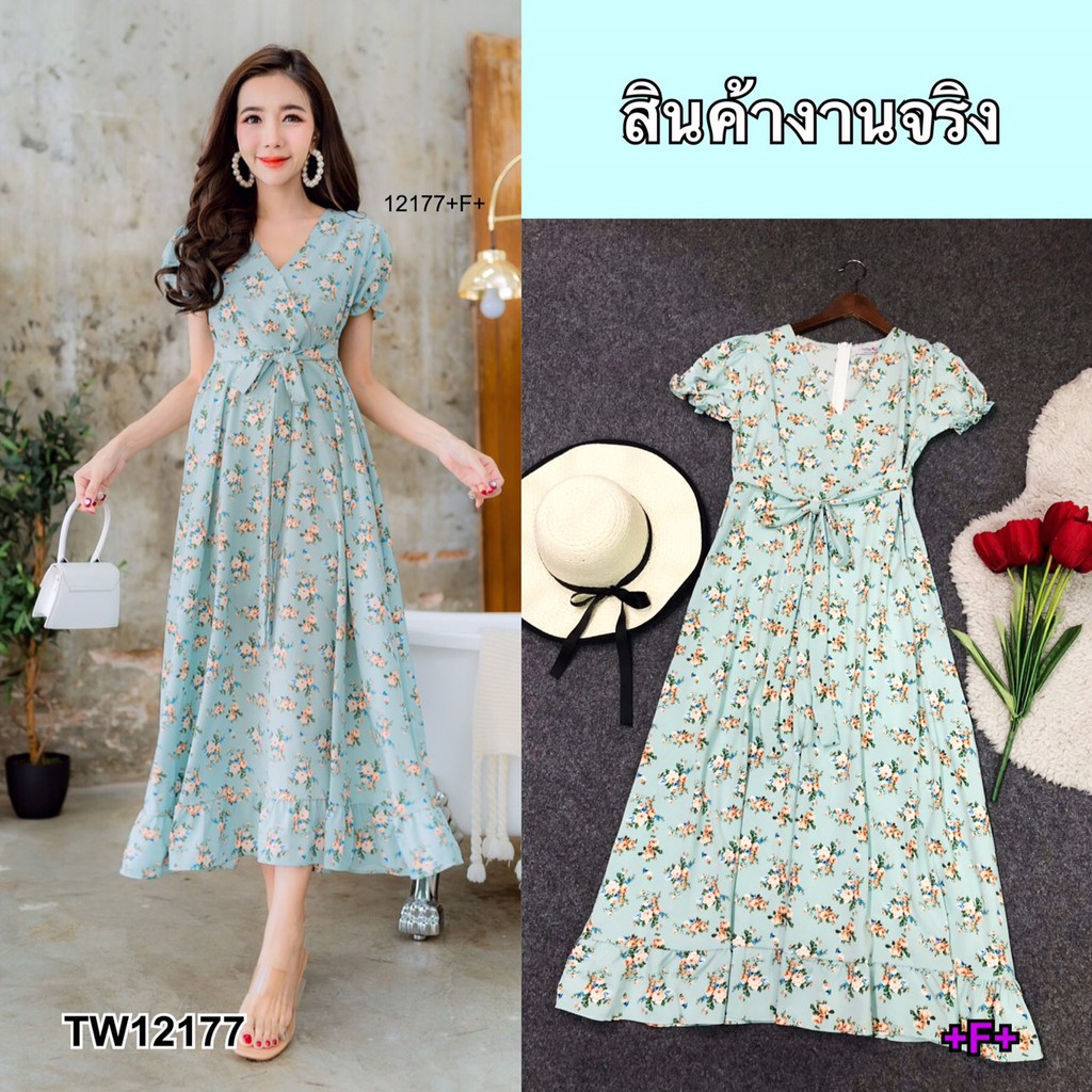 ak-12177-maxidress-แม็กซี่เดรสยาว-พิมลายดอกไม้ทั้งตัว