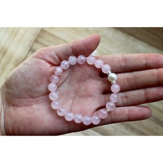 Rose Quartz Wrist Mala Freshwater Pearl Beads Yoga Bracelet, Spiritual Jewelry