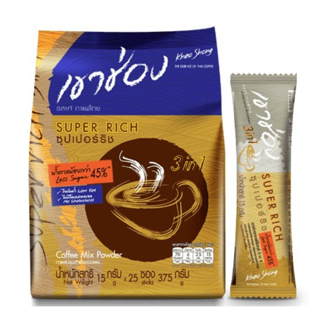 กาแฟเขาช่อง-คอฟฟี่มิกซ์-3in1-ซุปเปอร์ริช-สูตรน้ำตาลน้อย375กรัม