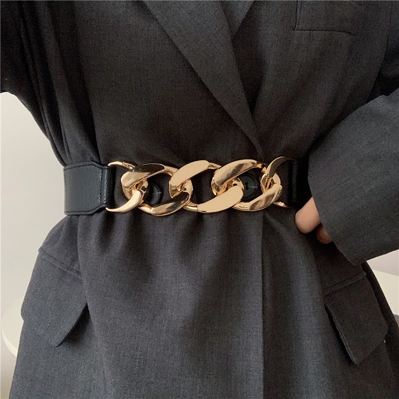ภาพหน้าปกสินค้าเข็มขัดโซ่ทอง ยางยืด เงิน โลหะ เข็มขัดเอว สําหรับผู้หญิง ceinture femme ยืด cummerbunds ผู้หญิง เสื้อโค้ท ketting เข็มขัด