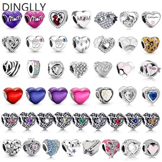 Dinglly ลูกปัดคริสตัล รูปหัวใจ สีเงิน สําหรับทําเครื่องประดับ DIY