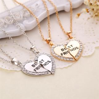 Unisex 2 Pcs BFF Necklace Women Crystal Heart Pendant Best Friend Letter Necklace Fashion Couple Necklace Men Friendship Jewelry