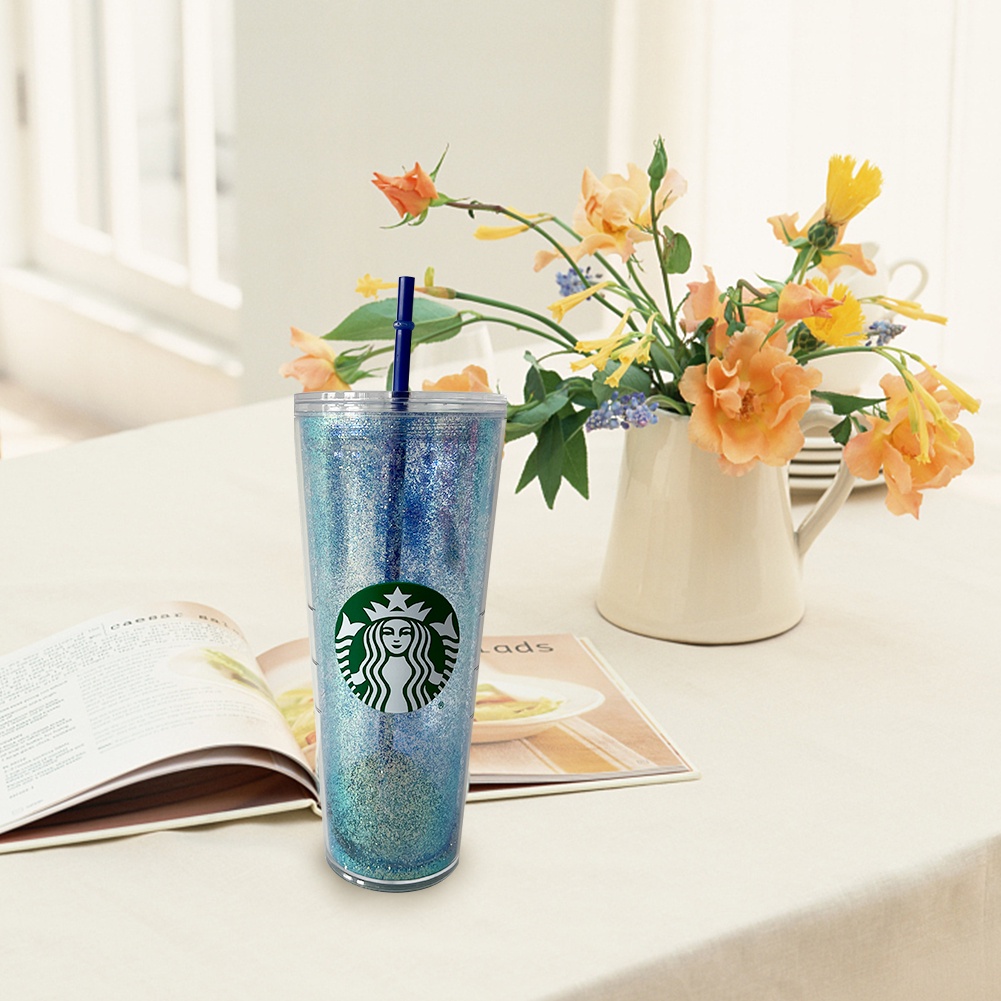 starbucks-710ml-snowflake-cup-sensitive-cup-with-plastic-straw-coffee-cup-double-layer-laser-girls-plastic-cup-ins-style-cynthia