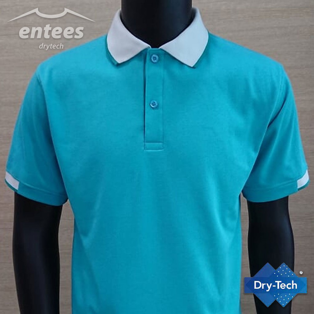 เสื้อโปโล-drytech-สีฟ้าทะเล-คอปกสีขาว-ขลิบสีฟ้าทะเล