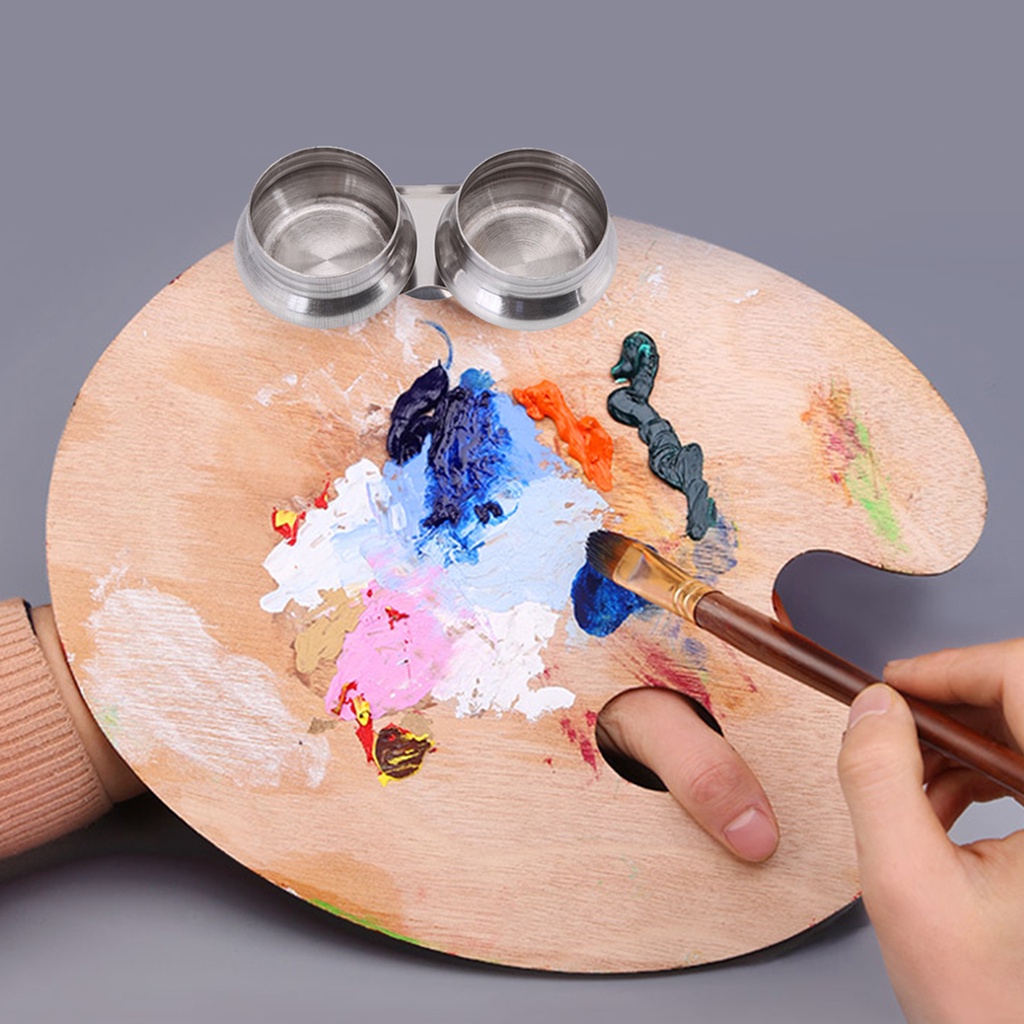 Stainless Steel Large Double Palette Cup Oil Paint Megilp Turpentine