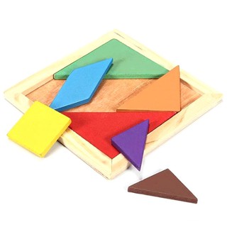 จิ๊กซอว์ไม้ Tangram สีรุ้ง ของเล่นเสริมการเรียนรู้สำหรับเด็ก