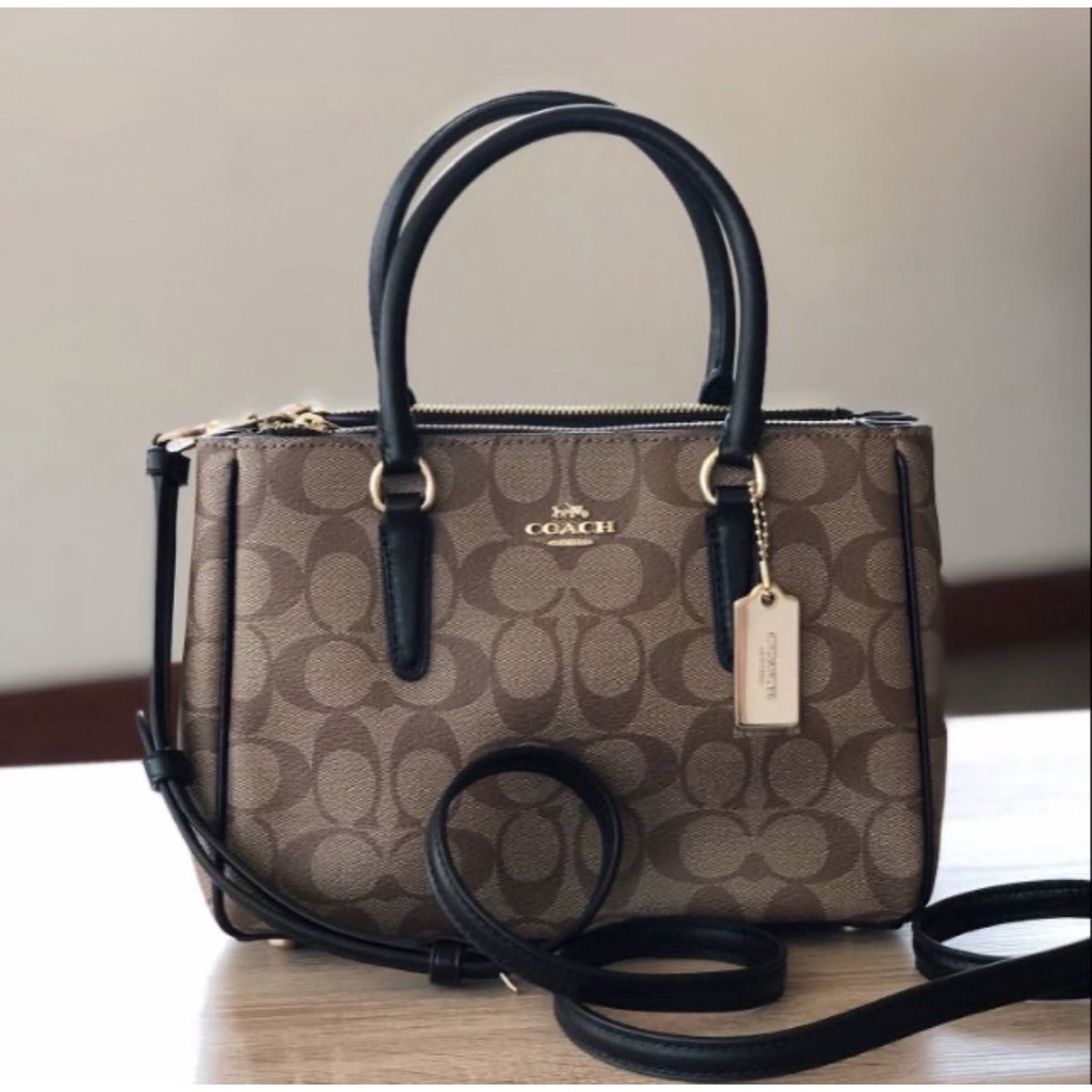 COACH F67027 MINI SURREY CARRYALL IN SIGNATURE CANVAS IM KHAKI BLACK Shopee Thailand