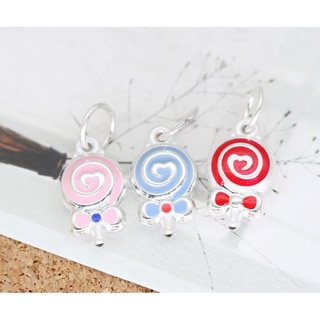 จี้เงินแท้ 92.5% อมยิ้ม Sweet Lollipop สีแดง 13.3*7.7*4mm (1ชิ้น)