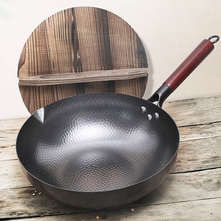 ☊32cm Chinese Handmade Iron Wok Non-stick Non-coating Wok Kitchen Cookware  Pan