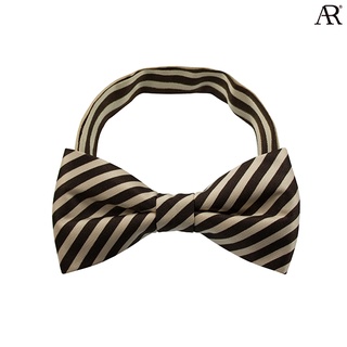 ANGELINO RUFOLO Bow Tie ผ้าไหมพิมพ์ลายคุณภาพเยี่ยม โบว์หูกระต่ายผู้ชาย ดีไซน์ Stripe Pattern สีน้ำตาล/สีครีม