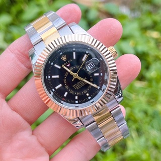 นาฬิกาข้อมือ Rolex สายเลท หน้าปัดประดับเพชร ขนาด 43 มม. มีวันที่ สัปดาห์ พร้อมกล่องเซ็ตฟรี