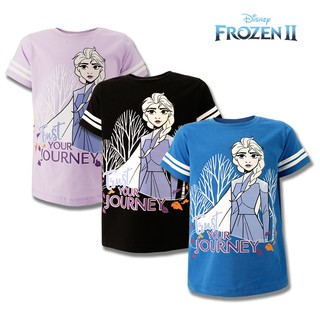 เสื้อยืดคอกลม เด็กหญิง (4-10ขวบ) Frozen ลิขสิทธิ์แท้ ผลิตไทย ลายเอลซ่า โฟรเซ่น