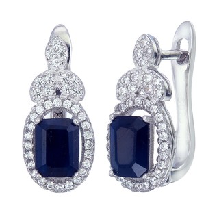 ต่างหูพลอยไพลิน เงินแท้ 92.5 % ชุบโรเดียม  Earring  blue sapphire silver 92.5 % &amp; Rhodium