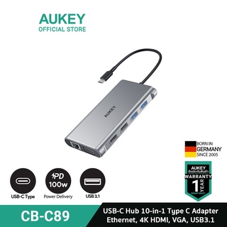 ภาพหน้าปกสินค้าAUKEY CB-C89 10-in-1 USB C Hub with 100W PD, Ethernet, 4K HDMI,VGA,2 USB 3.0,2 USB 2.0,USB-C Port & SD&TF Docking Station ซึ่งคุณอาจชอบสินค้านี้