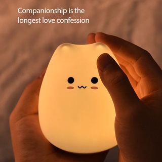 LED ไฟกลางคืนการ์ตูนแมวน้อยน่ารักซิลิโคนเซ็นเซอร์สัมผัสโคมไฟที่มีสีสันเปลี่ยนเด็กห้องนอนไฟกลางคืนไฟบรรยากาศโต๊ะข้างเตียงตกแต่ง flowerdance