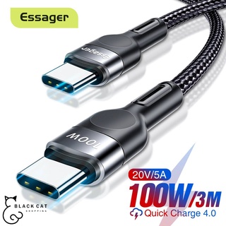 พร้อมส่ง⚡ Essager สายชาร์จ USB-C PD 5A 100W สายถัก ชาร์จเร็ว ไทซี Type-C to Type C 50 เซ็น / 3 เมตร