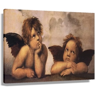 โปสเตอร์ภาพวาดผ้าใบ ลาย Two Angels Cherubs By Raphael สไตล์เรโทร สําหรับตกแต่งผนังบ้าน ออฟฟิศ