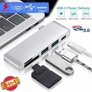 ภาพหน้าปกสินค้าUSB Type C Hub USB C 5 in 1 Combo Hub with Charging Port USB 3.0 for Macbook 12 Inch 13 Inch Card Reader ที่เกี่ยวข้อง