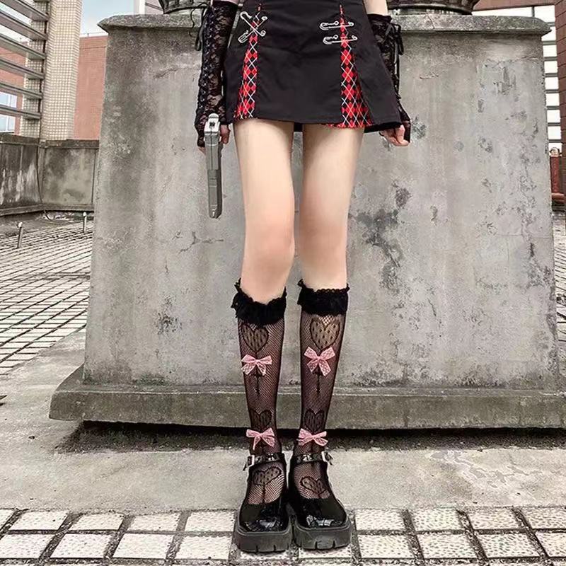 ภาพหน้าปกสินค้าLolita Bow Socks JK Woman Socks Cute Black White Velvet Long Socks Knee High Socks Fashion Kawaii Cosplay Sexy Nylon Stockings