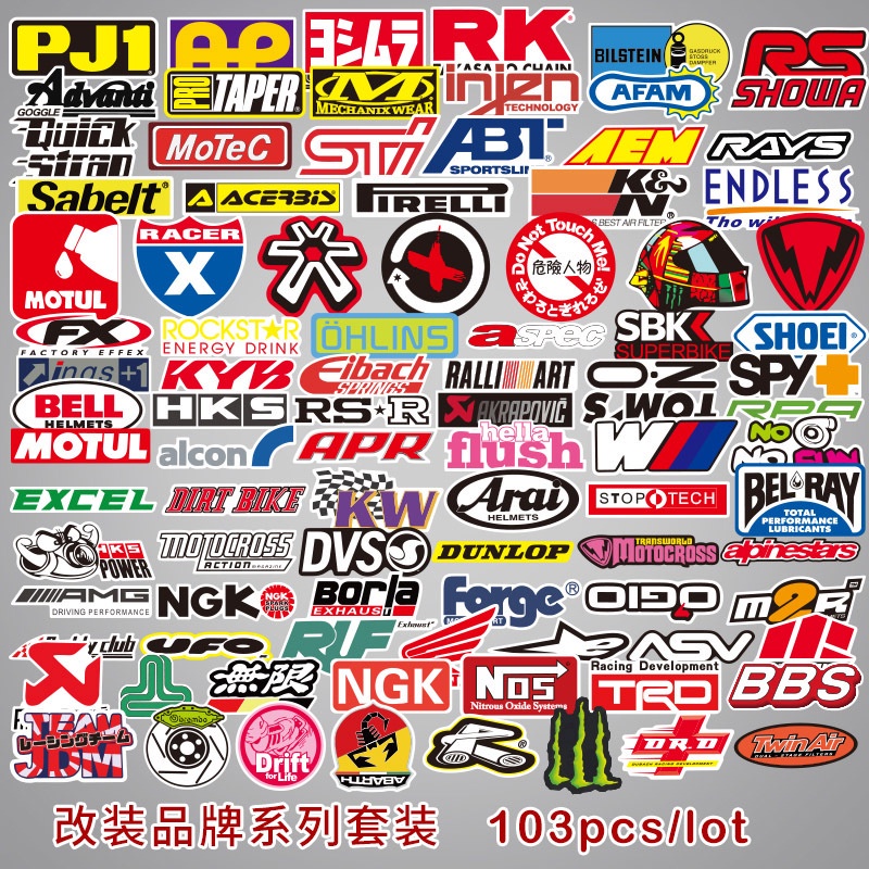 ป้ายร้าน-ญี่ปุ่น-คำขวัญ-โฆษณา-การ์ตูน-jdm-diy-103แผ่น-anime-logo-sticker-ดัดแปลง-ngk-michelin-honda-japan