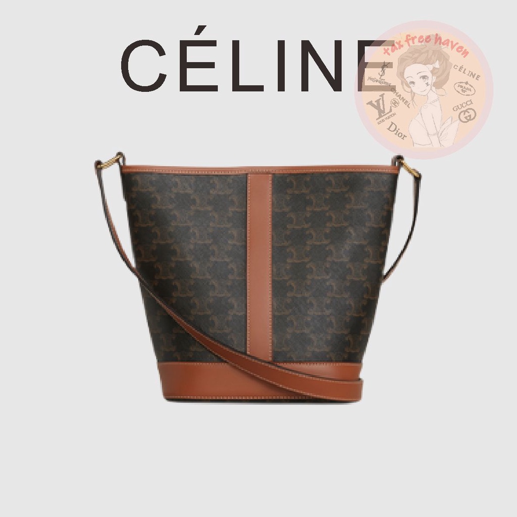 shopee-ราคาต่ำสุด-ของแท้-100-celine-brand-new-small-logo-print-bucket-bag