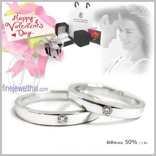 Finejewelthai แหวนคู่-แหวนเงิน-เงินแท้-แหวนเพชร-เพชรสังเคราะห์/ Couple-Silver-Diamond CZ-Ring - Valentine Gift82