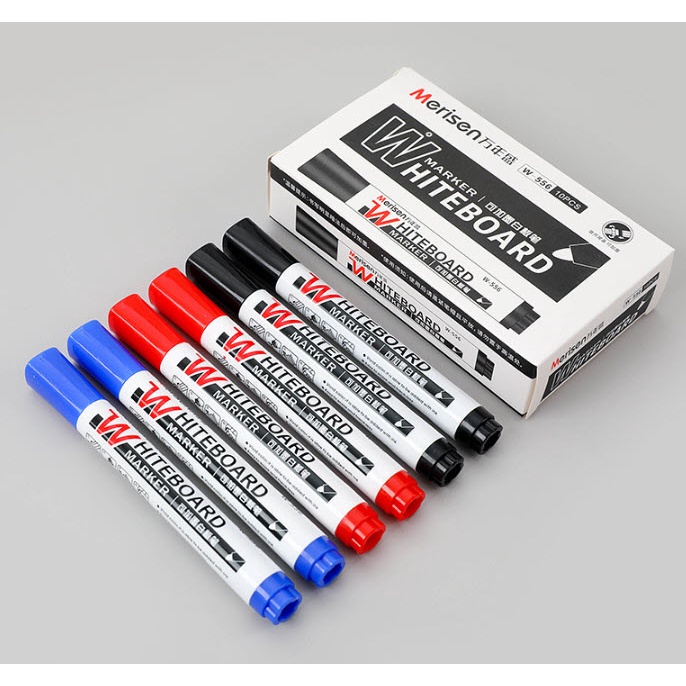 ราคาและรีวิวปากกาไวท์บอร์ด 3สี 556 Merisen Whiteboard Marker หัว2.0 ปากกาวาดรูป หัวกลม